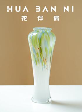 新中式彩色渐变琉璃花瓶长颈细腰家居装饰摆件高级感轻奢创意摆件