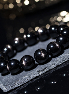 10MM收藏级金运石单圈手链星光猫眼一线黑银闪天然水晶情侣手串