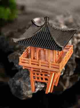 微景观中式景观造景假山凉亭模型吸水水陆房子鱼缸盆景悬空亭摆件