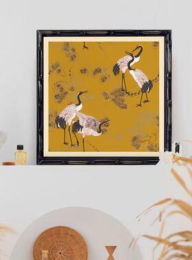 新中式黑色实木竹节框中古仙鹤复古小众客厅中国风装饰画A039