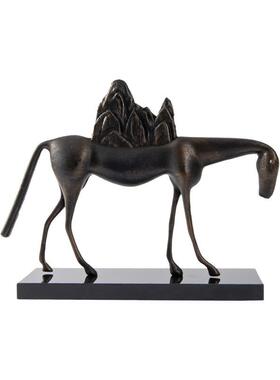左顾现代新中式黑色背山马摆件售楼部样板间茶庄茶室书房软装饰品