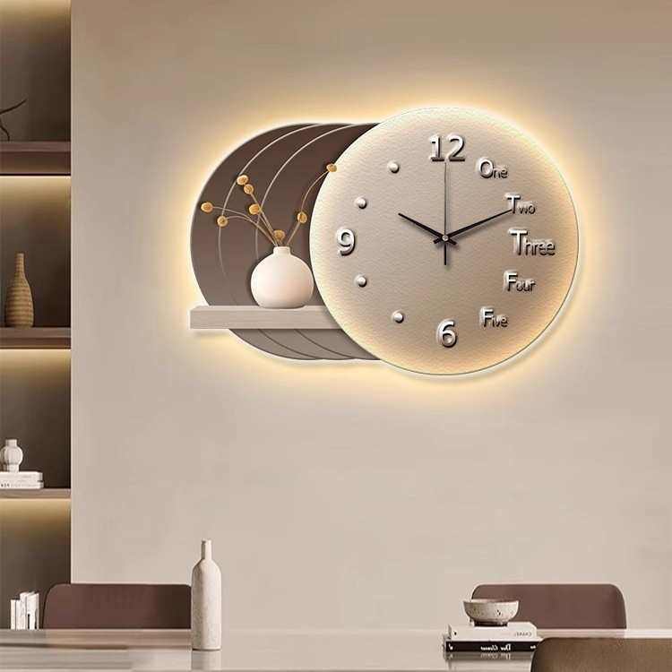 现代轻奢餐厅装饰画钟表画饭厅创意时钟挂件餐桌墙面花瓶带灯挂画,淘宝优惠券,粉丝福利购,淘宝优惠卷