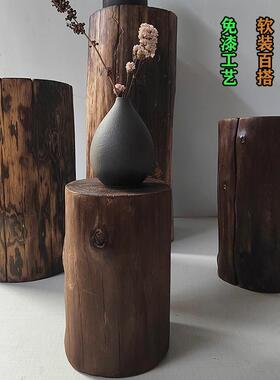 实木凳子覆古木头圆木墩树桩根雕摆件原木垫高底座支架托架换鞋凳