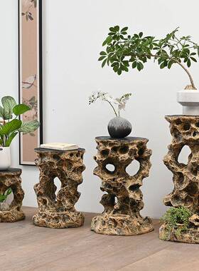 花园装饰太湖石树脂底座彷石墩户外庭院盆景别墅露台花盆花架摆件