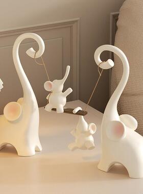 大象摆件温馨一家四口家居摆设高级感现代新家客厅玄关鞋柜装饰品