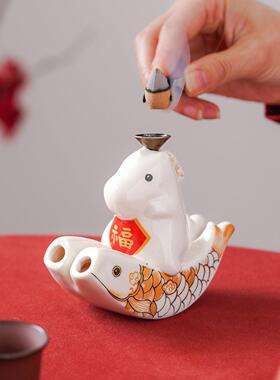 陶瓷摆件装饰品礼品可爱摇摇马倒流香摆件客厅酒柜家居桌面