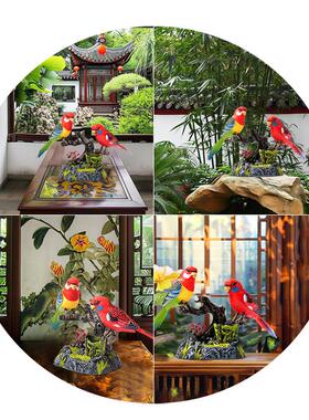 鹦鹉小鸟摆件桌面客厅玄关电视柜酒柜装饰品花园庭院假山鱼池造景