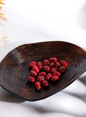 创意不规则纳仿木纹装饰水果盘高级居感家摆件年轮收托盘IJN装软