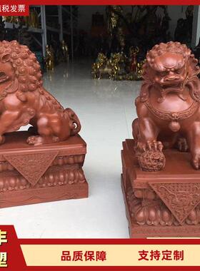 大型仿古铜狮子 新中式一对铜门狮 别墅庭院门口摆件 千丰