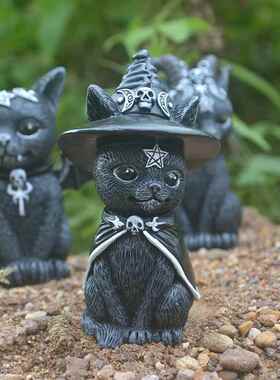 万圣节摆件魔法猫咪树脂工艺品独立站动物雕塑橱窗桌面装饰品