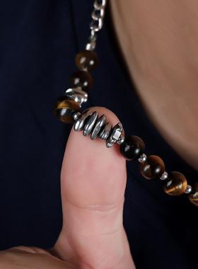 2026虎眼石串珠项链男复古设计高级个性百搭毛衣链女时尚潮流饰品