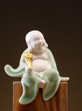 倒流香炉创意风化木根雕摆件陶瓷新中式家用客厅玄关桌面灯圈装饰
