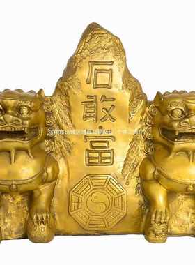 铜泰山石敢当室内室外化路冲摆件 铜双狮石敢当 铜狮子摆件