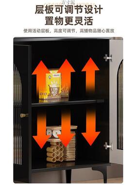 岩板餐边柜多功能茶水柜客厅复古风黑色厨房靠墙收纳储物柜吧台柜