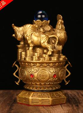 黄铜生肖吉祥三合生肖三合护岁贵人工艺品摆件家居办公桌风水摆件