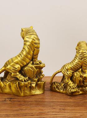 黄铜虎啸山河生肖虎摆件全铜上山虎金钱虎老虎家居工艺品摆件