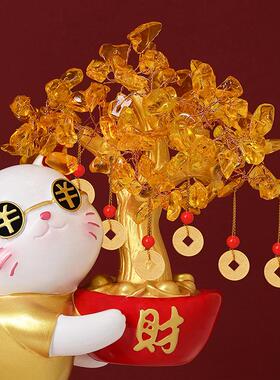 招财猫水晶发财树摆件送玄关装饰品高M6545业礼档新房乔迁新开居