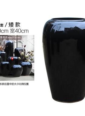 正品黑色酒店大堂落地端陶花瓷瓶摆件干支陶罐插花样器别高墅板房