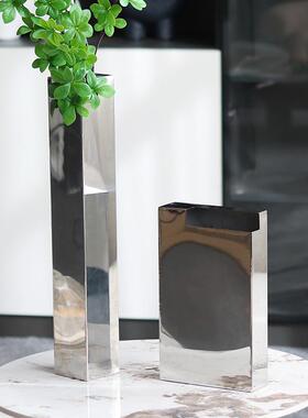 新款直销轻奢样板间摆件侘寂风几何方管切口花器售楼处大堂软装饰