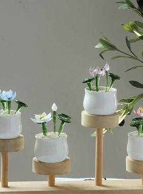 淄博特产创意琉璃仿真荷花盆栽玻璃工艺品办公室摆件国风绿植礼物