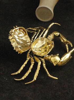 做旧黄铜螃蟹摆件茶宠小玩意儿手把件创意个性黄铜螃蟹工艺品收藏