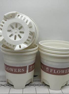 白色加仑盆新款花盆塑料加仑盆家室外阳台高款米白色室内月季绣球