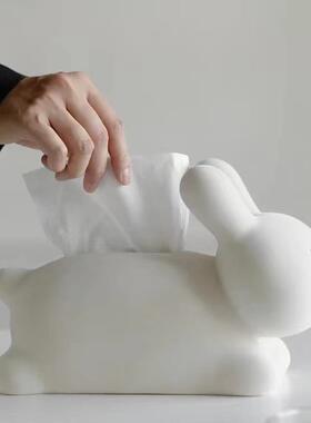 可爱卡通植绒兔子纸巾盒餐巾盒客厅餐厅儿童房植绒兔子收纳盒摆件