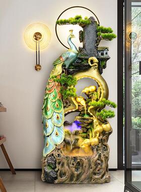 风水轮葫芦招财流水生财开业礼品客厅玄关办公室水景喷泉孔雀摆件