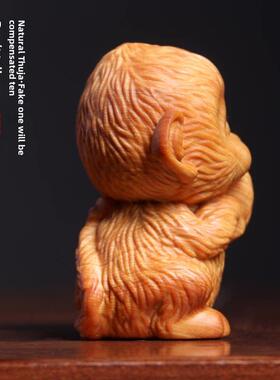 天然崖柏木勿言猴不生气摆件生肖猴齐天大圣工位解压文玩手把件