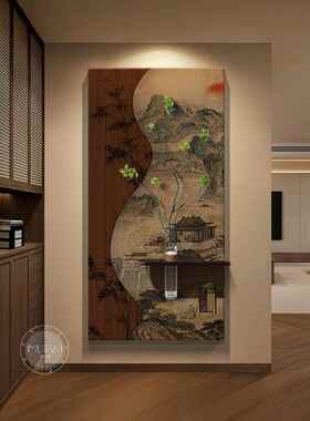 宋氏美学入户正对门挂画玄关装饰画山水画酒店客厅走廊过道壁画灯