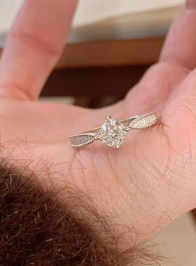 新款小红书款新中式个性潮流小方钻锆石戒指轻奢感素圈指环配饰女