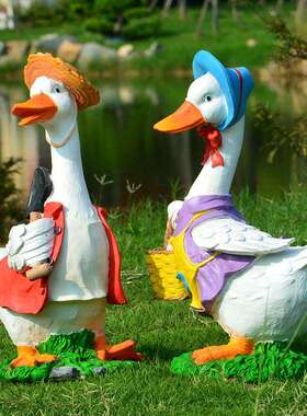 卡通鸭子摆件树脂工艺品园艺景观雕塑花园别墅摆设个性创意装饰品