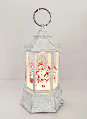 圣诞节雪人水晶风灯摆件圣诞雪人水晶灯复古装饰橱窗灯塑料工艺品