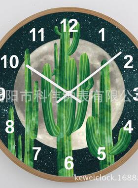 2026创意简客约田园风仙T9915人掌多木质挂钟厅实木壁时钟木钟肉