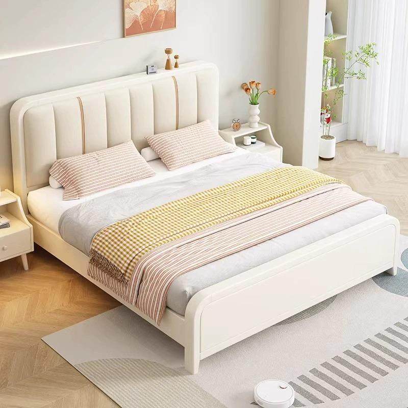 实木床奶油风简约现代北欧小户型双人床1.8米主卧软包皮靠储物,淘宝优惠券,粉丝福利购,淘宝优惠卷