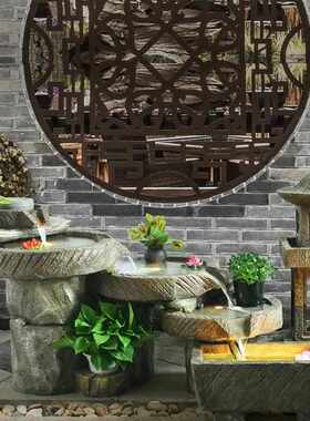 w~假山流水喷泉摆件庭院水景阳台鱼池室内景观造景玄关露台花园布