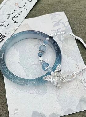 新中式爆款古风叠戴手镯手链国潮平安锁流苏抽拉可调节清冷感