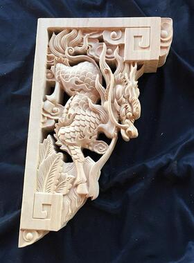 东阳木雕中式园林寺庙装修玄关门厅挂落雕花梁托实木角牛腿雕花