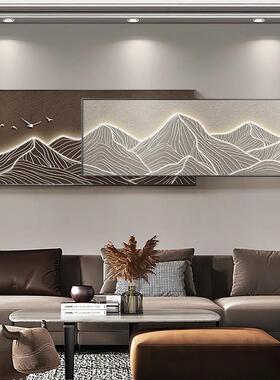 现代轻奢客厅装饰画 画背有靠山叠加山水墙壁画 画高级感沙发背景