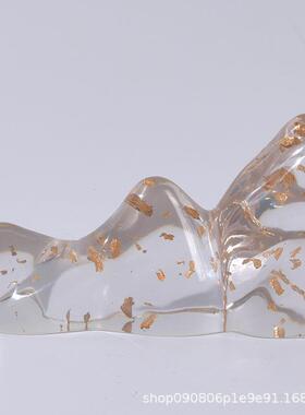 现代轻PZ792奢中透明摆金箔树脂山书档件装样板房式书房桌面书软