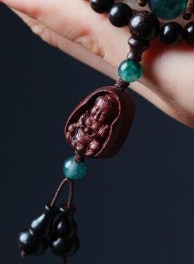 小叶紫檀手串佛珠男女文玩念珠多圈手链项链南无阿弥陀佛吊坠礼物