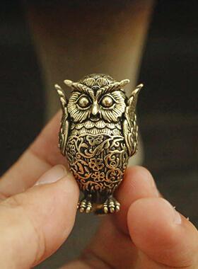 新款复古实心黄铜猫头鹰摆件创意动物桌面装饰铜摆件桌面装饰铜器
