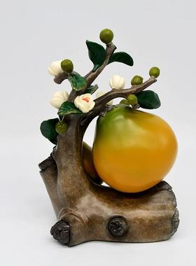 宏达 黄铜彩绘创意 柚子 铜器礼品家居水果吉祥摆件