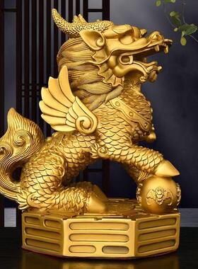 铜麒麟摆件一对纯黄铜公母八卦财富麒麟招财家居镇宅店铺装饰摆设
