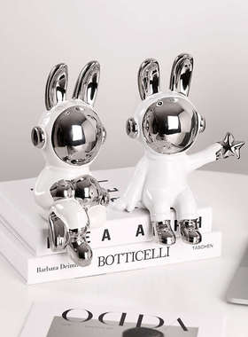 轻奢电镀情侣兔玄关客厅书柜架茶几桌面家居装饰工艺品摆件高级感