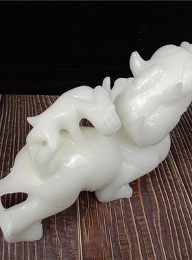 天然白玉貔貅摆件玉石大号母子貔恘一对客厅办公室玄关装饰品摆件