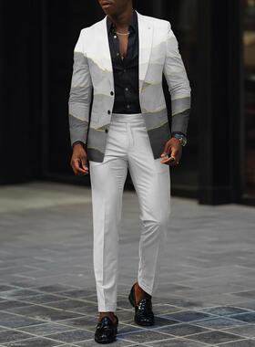 Men's Business Solid Color Contrast Trim Lapel Blazer &