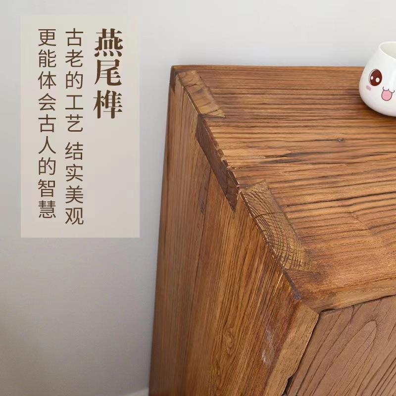 新中式实木鞋柜多层大容量家用中式老榆木门板收纳仿古餐边柜化木 - 图0