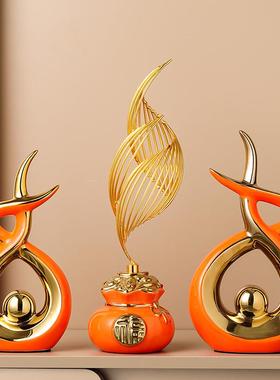 现代简约年年有余客厅酒柜摆件入门玄关电视机柜台面高级感装饰品