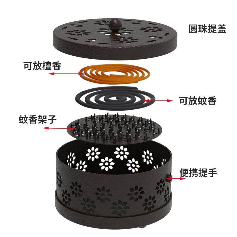 蚊香盒带盖安全防烫户外蚊香盘室内檀香接灰盘铁艺艾草香薰炉家用,淘宝优惠券,粉丝福利购,淘宝优惠卷